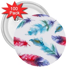 Watercolor Feather Background 3  Buttons (100 Pack) 