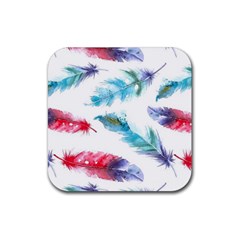 Watercolor Feather Background Rubber Coaster (square)  by LimeGreenFlamingo