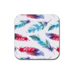 Watercolor Feather Background Rubber Coaster (Square)  Front