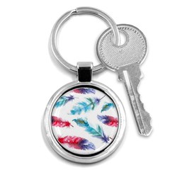 Watercolor Feather Background Key Chains (round)  by LimeGreenFlamingo