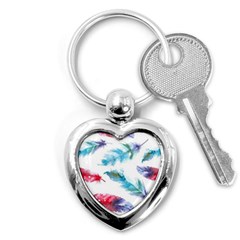 Watercolor Feather Background Key Chains (heart)  by LimeGreenFlamingo