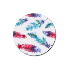 Watercolor Feather Background Rubber Round Coaster (4 Pack)  by LimeGreenFlamingo