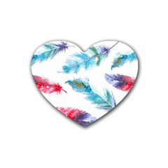 Watercolor Feather Background Rubber Coaster (heart)  by LimeGreenFlamingo