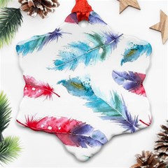 Watercolor Feather Background Snowflake Ornament (two Sides) by LimeGreenFlamingo