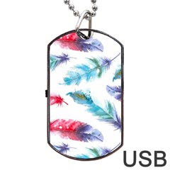 Watercolor Feather Background Dog Tag Usb Flash (one Side)