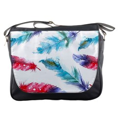 Watercolor Feather Background Messenger Bags by LimeGreenFlamingo