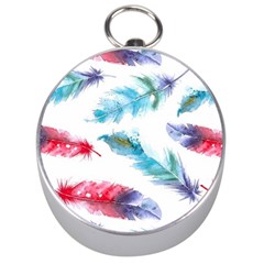 Watercolor Feather Background Silver Compasses by LimeGreenFlamingo