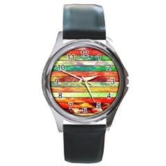 Stripes Color Oil Round Metal Watch by BangZart