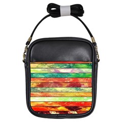 Stripes Color Oil Girls Sling Bags by BangZart