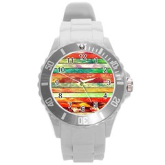 Stripes Color Oil Round Plastic Sport Watch (l) by BangZart