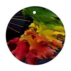 Green Yellow Red Maple Leaf Ornament (round) by BangZart