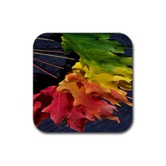 Green Yellow Red Maple Leaf Rubber Coaster (square)  by BangZart