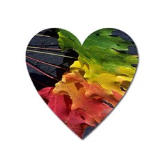 Green Yellow Red Maple Leaf Heart Magnet by BangZart