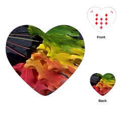 Green Yellow Red Maple Leaf Playing Cards (heart)  by BangZart