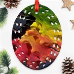 Green Yellow Red Maple Leaf Oval Filigree Ornament (Two Sides) Front