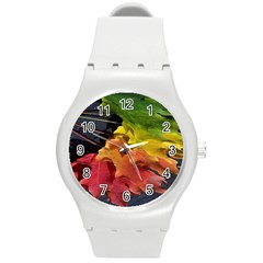 Green Yellow Red Maple Leaf Round Plastic Sport Watch (m) by BangZart