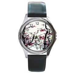 Pink Flower Ink Painting Art Round Metal Watch by BangZart