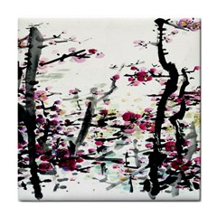 Pink Flower Ink Painting Art Tile Coasters by BangZart