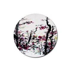 Pink Flower Ink Painting Art Rubber Round Coaster (4 Pack)  by BangZart