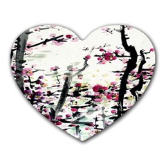 Pink Flower Ink Painting Art Heart Mousepads by BangZart