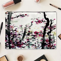 Pink Flower Ink Painting Art Cosmetic Bag (xl) by BangZart