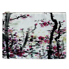 Pink Flower Ink Painting Art Cosmetic Bag (xxl) 