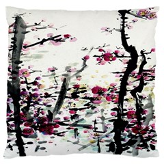 Pink Flower Ink Painting Art Standard Flano Cushion Case (one Side) by BangZart