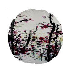 Pink Flower Ink Painting Art Standard 15  Premium Flano Round Cushions by BangZart