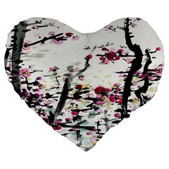 Pink Flower Ink Painting Art Large 19  Premium Flano Heart Shape Cushions by BangZart