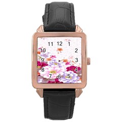 Sweet Flowers Rose Gold Leather Watch  by BangZart