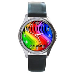 Colorful Vertical Lines Round Metal Watch by BangZart