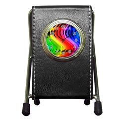 Colorful Vertical Lines Pen Holder Desk Clocks by BangZart