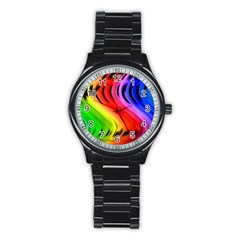 Colorful Vertical Lines Stainless Steel Round Watch by BangZart