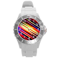 Funky Color Lines Round Plastic Sport Watch (l) by BangZart