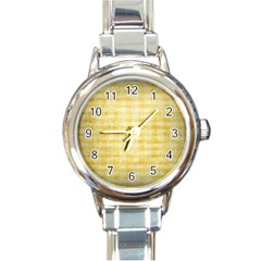 Spring Yellow Gingham Round Italian Charm Watch by BangZart