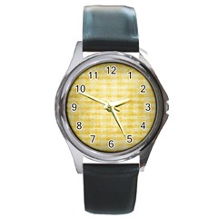 Spring Yellow Gingham Round Metal Watch by BangZart