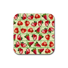 Strawberries Pattern Rubber Coaster (square)  by SuperPatterns