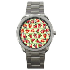 Strawberries Pattern Sport Metal Watch by SuperPatterns