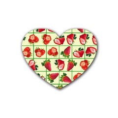 Strawberries Pattern Rubber Coaster (heart)  by SuperPatterns