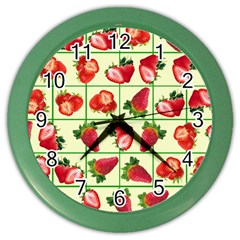 Strawberries Pattern Color Wall Clocks by SuperPatterns