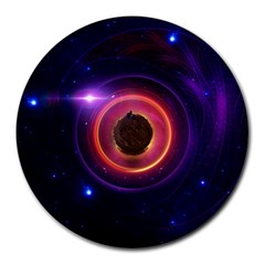 The Little Astronaut On A Tiny Fractal Planet Round Mousepads by jayaprime