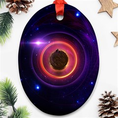 The Little Astronaut On A Tiny Fractal Planet Ornament (oval) by jayaprime