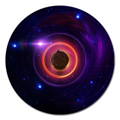 The Little Astronaut On A Tiny Fractal Planet Magnet 5  (round) by jayaprime