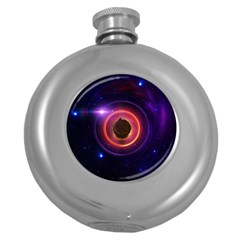 The Little Astronaut On A Tiny Fractal Planet Round Hip Flask (5 Oz) by jayaprime