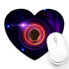 The Little Astronaut On A Tiny Fractal Planet Heart Mousepads by jayaprime