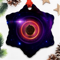 The Little Astronaut On A Tiny Fractal Planet Ornament (snowflake) by jayaprime