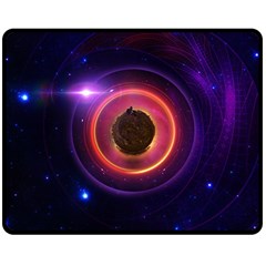 The Little Astronaut On A Tiny Fractal Planet Double Sided Fleece Blanket (medium)  by jayaprime