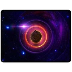 The Little Astronaut On A Tiny Fractal Planet Double Sided Fleece Blanket (large)  by jayaprime