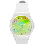 Abstract Yellow Green Oil Round Plastic Sport Watch (M) Front