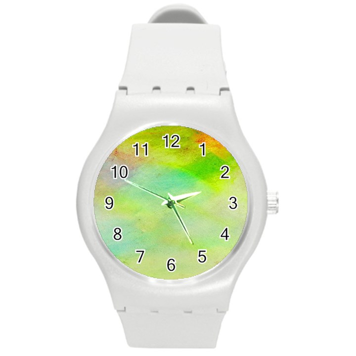 Abstract Yellow Green Oil Round Plastic Sport Watch (M)